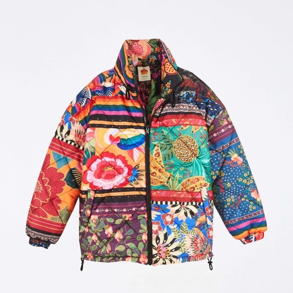 FARM Rio Jackets & Blazers - Farm Rio Abby Mix Scarves Reversible Puffer Jacket